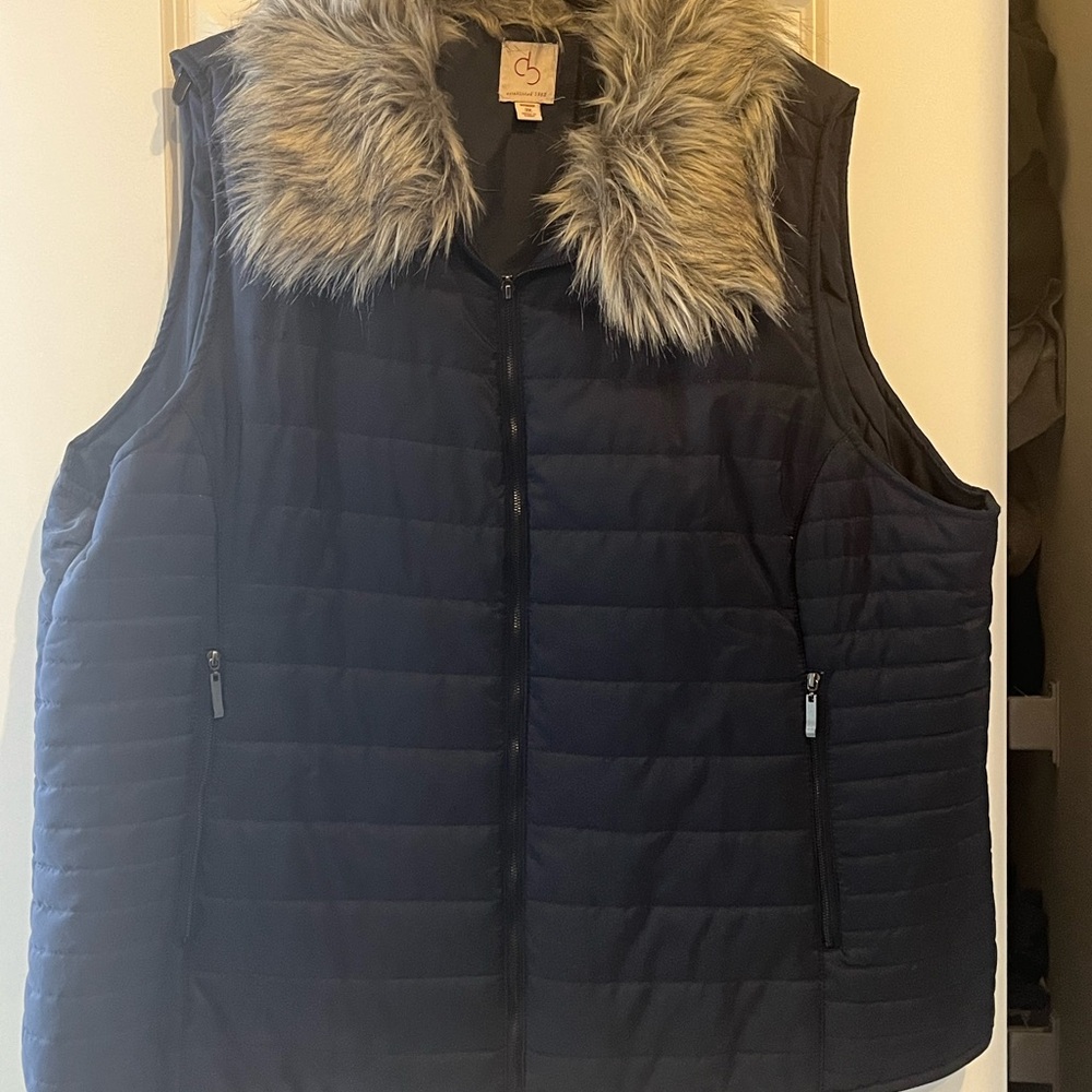 Navy Vest with Faux Fur Collar